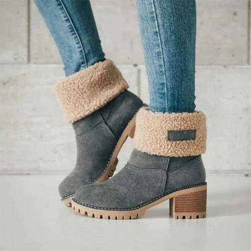 Winter Plush Warm Women Boots 2018 Women Square Heel Ankle Snow Boots Ladies Platform Artificial Fur Female Casual Shoes