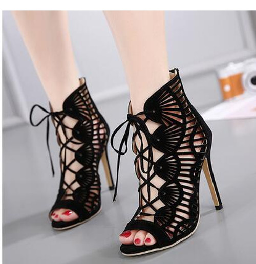 Aneikeh Summer Sandals Women Pumps Open-toed Women High Heels Shoes Fashion Serpentine Pattern Belt 11cm Thin Heels  Party Shoe