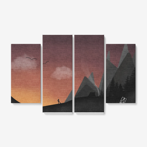 Camping - 4 Piece Canvas Wall Art Framed Ready to Hang 4x12"x32