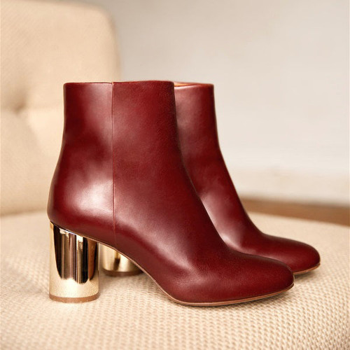 Vintage Fashion High Heel Zip Leather Women Boots