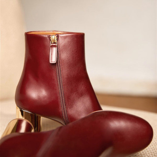 Vintage Fashion High Heel Zip Leather Women Boots