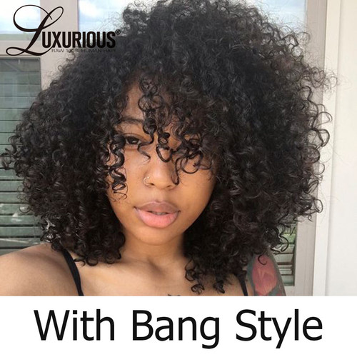 150% Density Mongolian Afro Kinky Curly Wig With Bang 13x6 Lace Front Human Hair Wigs Pre Plucked For Black Women Bleached Knots|Human Hair Lace Wigs