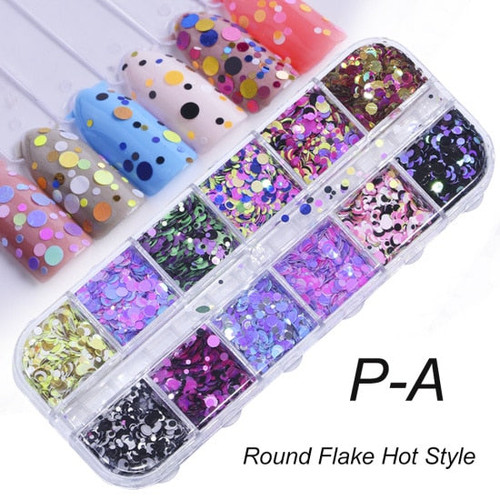 Full Beauty 12 Grids/Sets Nail Glitter Sequin Mixed Mirror