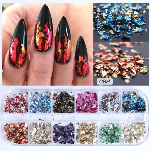 Full Beauty 12 Grids/Sets Nail Glitter Sequin Mixed Mirror