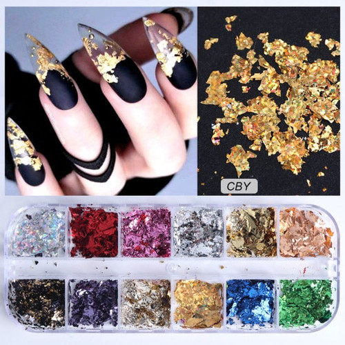 Full Beauty 12 Grids/Sets Nail Glitter Sequin Mixed Mirror