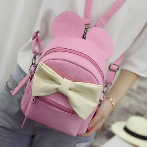 2020  Fashion New Women Backpacks Quality PU Leather Women Shoulder Bag Sweet Girl Travel bag Big ear bow children's school bags