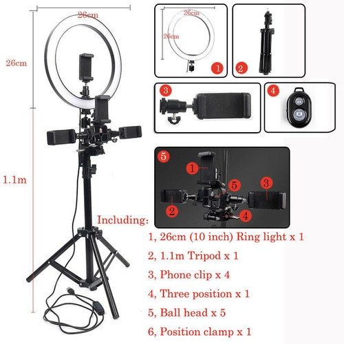 10inch 26cm USB Interface Dimmable LED Selfie Ring Light Camera Phone Photography Video Makeup Lamp With Tripod Phone Clip