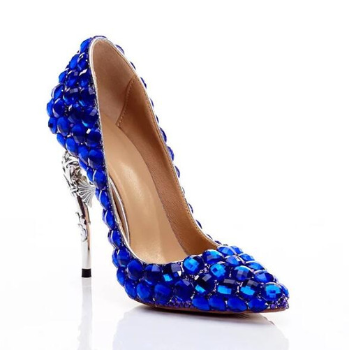 BuonoScarpe Sexy Women Pumps Bling Bling Bride Wedding Shoes Big Strass High Heel Pumps Pointed Toe Crystal Royal Party Heels