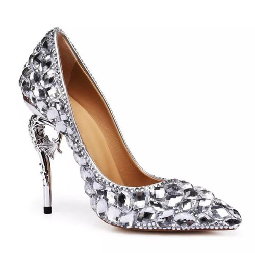 BuonoScarpe Sexy Women Pumps Bling Bling Bride Wedding Shoes Big Strass High Heel Pumps Pointed Toe Crystal Royal Party Heels