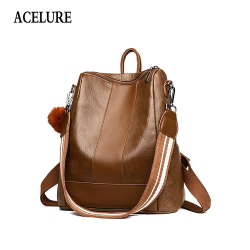 ACELURE Luxury Design Women Oil PU Leather Backpack Casual Backpack Bag Teenager School Travel Backpack Mochila Escolar Militar