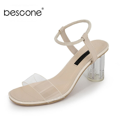 BESCONE Sandals Women Fashion Leisure Concise Handmade Ladies Sandals Round Heel Peep Toe Summer Casual Dress Shoes Women BO639