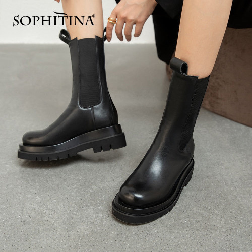 SOPHITINA Women’s Shoes New Fashion Comfortable Chelsea Boots Leather Handmade Lady Boots Thick Bottom Winter Boots Women SO553