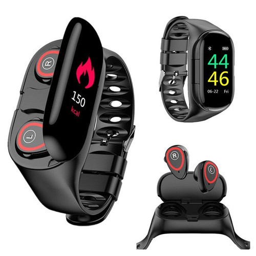 2-in-1 Smart Watch Men Wireless Bluetooth 5.0 Headphones Earbuds Fitness Bracelet Tracker