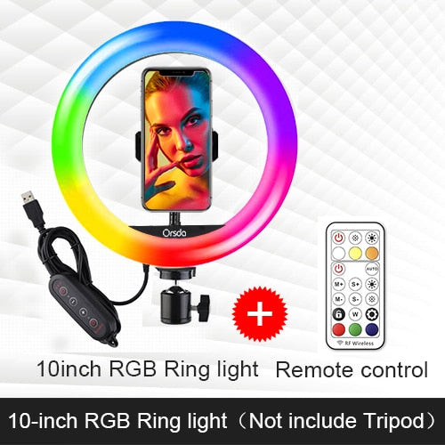 Orsda 10 inch RGB Ring Light tripod LED Ring Light Selfie Ring Light with Stand RGB 26 colors video light For Youtube Tik Tok