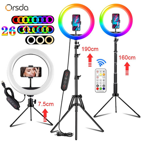 Orsda 10 inch RGB Ring Light tripod LED Ring Light Selfie Ring Light with Stand RGB 26 colors video light For Youtube Tik Tok