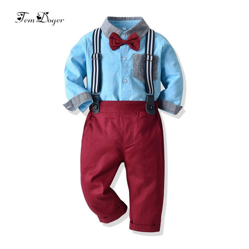 Tem Doger Boy Clothing Sets Tie Blouse+Pants 2PCS Outfit