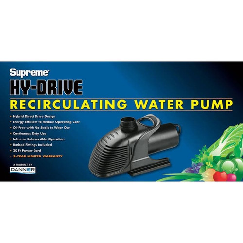 Danner Supreme Hydroponics Hy-Drive Recirculating Submersible/Inline Water Pumps 1400-7600 GPH