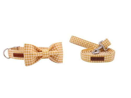Yellow Plaid Cat & Dog Collar w/ Detachable Bow