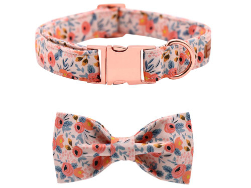 Pink Rose Cat & Dog Collar w/ Detachable Bow