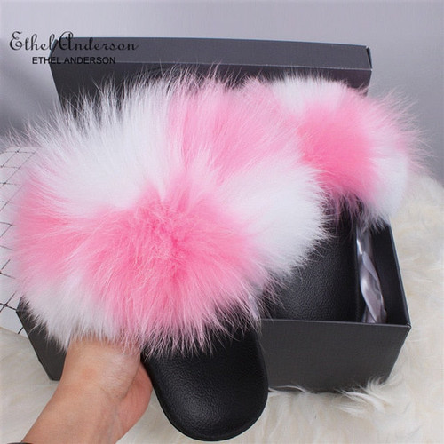 Fluffy Slides Sandals plush designer flip flops for women