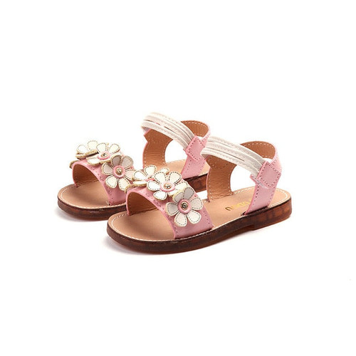 Toddler Girls Flower Trimmed Roman Sandals