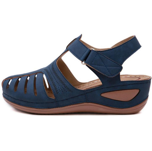 Summer Shoes Women Sandals PU Buckle Ladies Retro Sewing Hollow Out Woman Flat Shoes