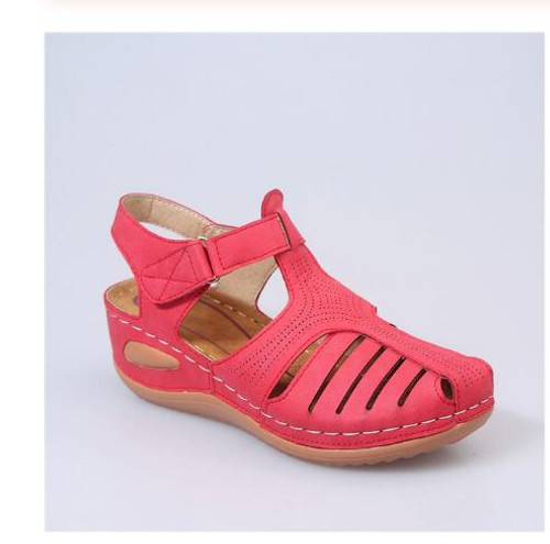 Summer Shoes Women Sandals PU Buckle Ladies Retro Sewing Hollow Out Woman Flat Shoes