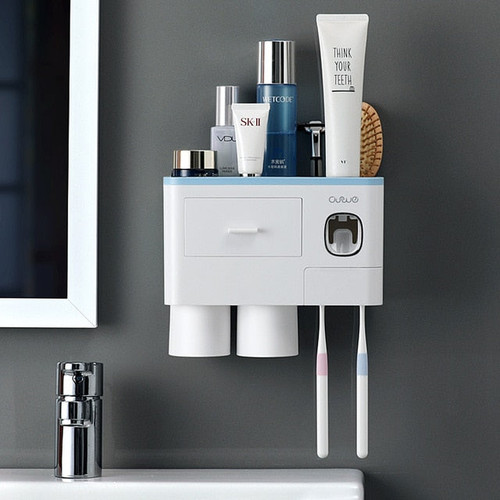 Bathroom Accessories organizer Set Toothbrush Holder Automatic Toothpaste Dispenser Holder Toothbrush Wall Mount Rack Tools Set