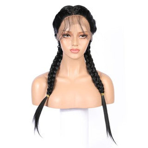 Synthetic Baby Hair Braided Lace Front Wig Straight Long Black Women Hair Wigs/Free Shipping