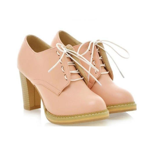 Harajuku Pastel Lace Up Pumps 8cm High Heels Shoes [3 Colors] #JU2034