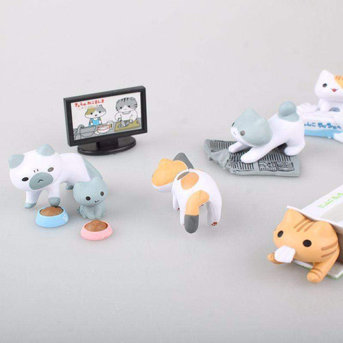 Kawaii Neko Atsume Kyuujitsu Cat Figure Models 8pc/set #JU1952