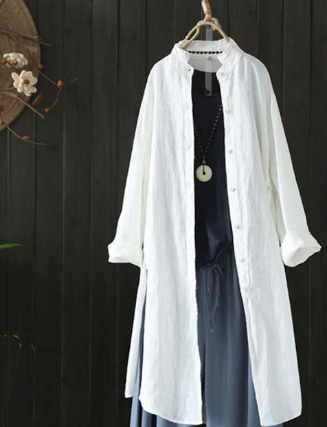 Casual Lapel, Long Sleeve, Cotton, Linen, Loose Look Cardigan  Sizes: S M L XL XXL 3XL 4XL 5XL