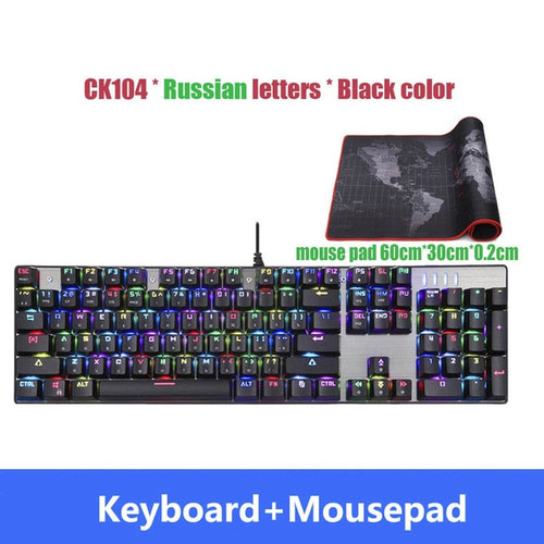 GAMING KEYBOARD - Motospeed CK104 Gaming Mechanical Keyboard Russian English Red Switch Blue Metal Wired LED Backlit RGB Anti-Ghosting for gamer