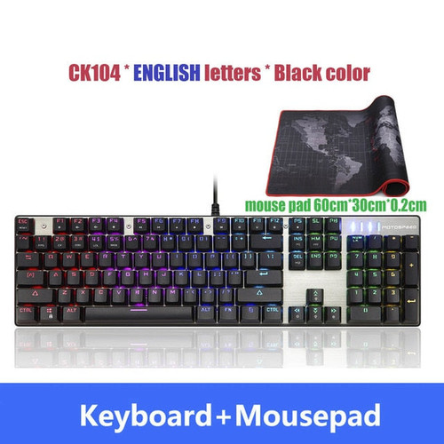 GAMING KEYBOARD - Motospeed CK104 Gaming Mechanical Keyboard Russian English Red Switch Blue Metal Wired LED Backlit RGB Anti-Ghosting for gamer
