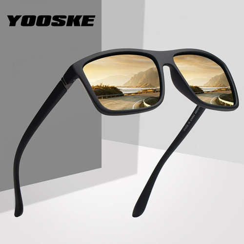 YOOSKE Retro Polarized Sunglasses Men Classic Brand Designer Driving Sun Glasses Male Rectangle Sunglass UV400