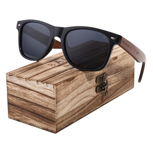 BARCUR Black Walnut Sunglasses Wood Polarized Sunglasses Men Glasses Men UV400 Protection Eyewear Wooden Original Box