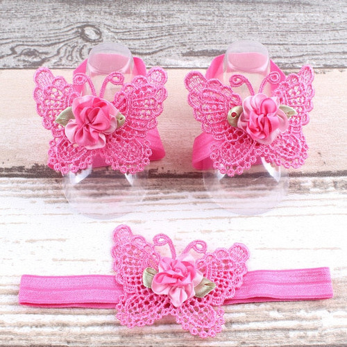 BalleenShiny 3PCS Flower Headband Baby Girls Barefoot Sandals Hair Foot Accessories Elastic Fashion Foot Decoration Kids Gift