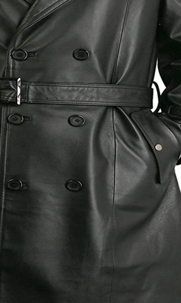 Augusta Black Leather Trench Coat Mens