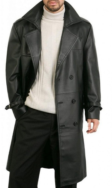 Augusta Black Leather Trench Coat Mens