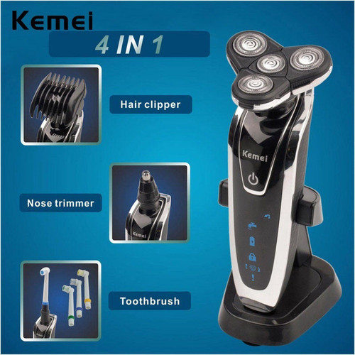 Kemei 4 in 1 Washable Men Electric Shaver Rechargeable Electric Razor Washable Nose Trimmer Beard Cutting Shaving Machine