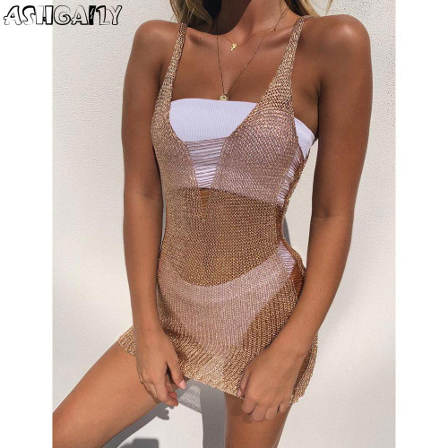 Sexy Cover Up Dress Mesh Beach Tunic V-neck