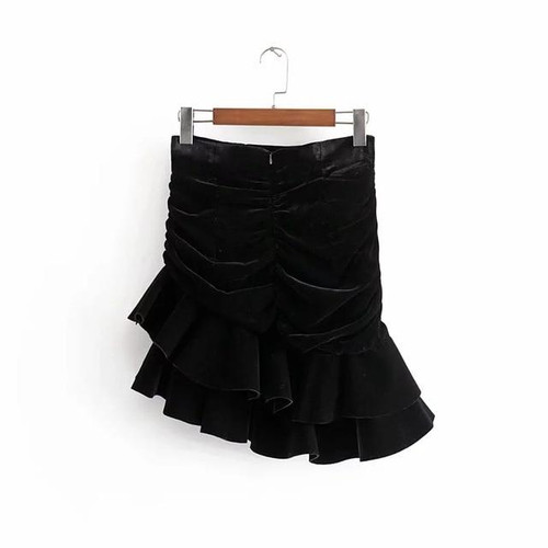 Sexy ruffle Velvet Skirts Women Fashion Draped High Waisted Skirt