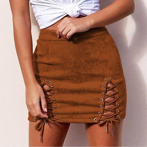 Faux Leather Bandage Suede Fabric Sexy Skirt