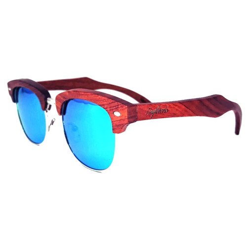 100% Real Sandalwood Sunglasses With Bamboo Case, Ice Blue Polarized