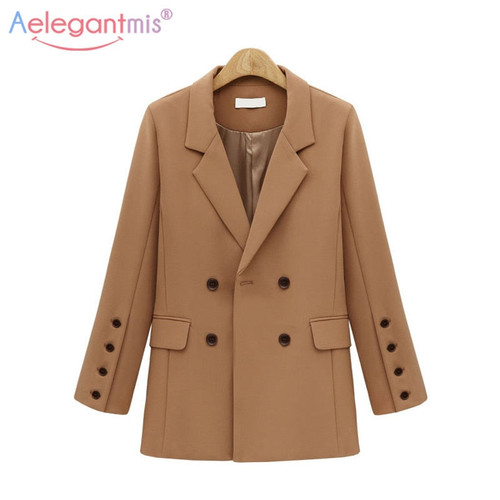 Double Breasted Casual Blazer Female Solid Color Suit Coat