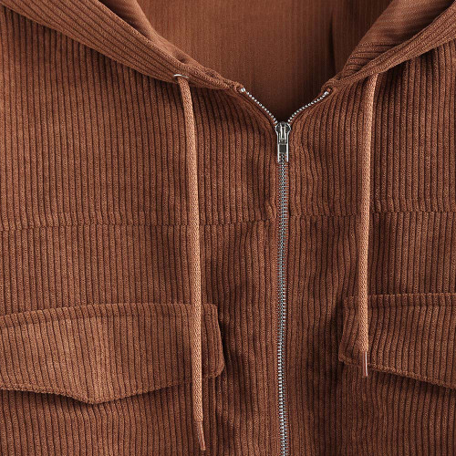 Corduroy Short Coats Drop Shoulder Pocket