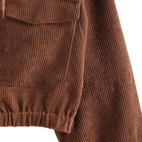 Corduroy Short Coats Drop Shoulder Pocket