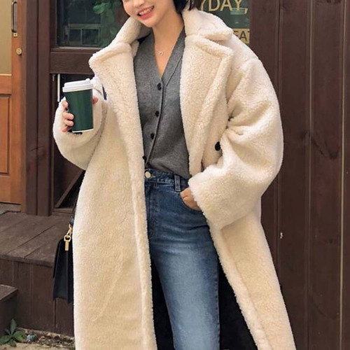 Solid Lamb Fur Coat Long Sleeve Casual Fleece Jacket