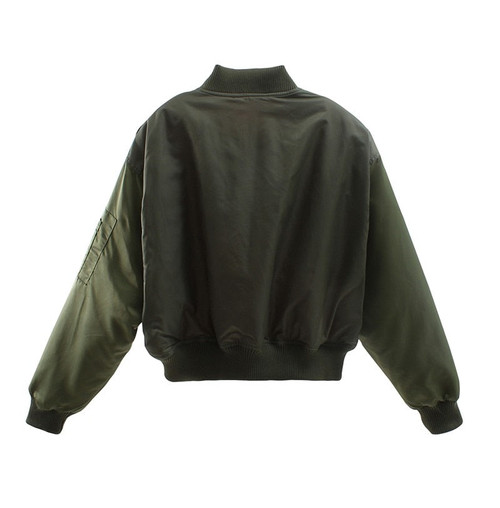 Bomber Jacket Women Army Green Warm Zipper Pockets