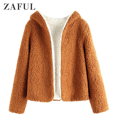 Warm Hooded Coat Long Sleeve Faux Fur Jacket Fur Coats